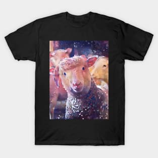 Playful Baby Sheep starring Abstract Painting T-Shirt